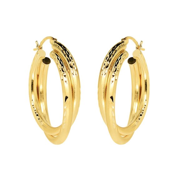 Double Hoop Earrings 14K Yellow Gold - Picture 2 of 4